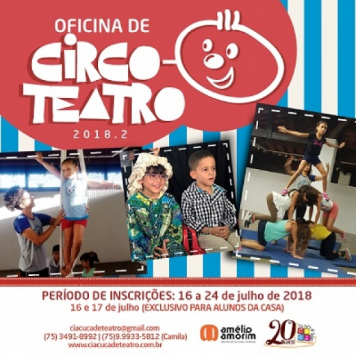 Inscrições abertas para as oficinas de Circo-Teatro para crianças de 05 a 13 anos de idade